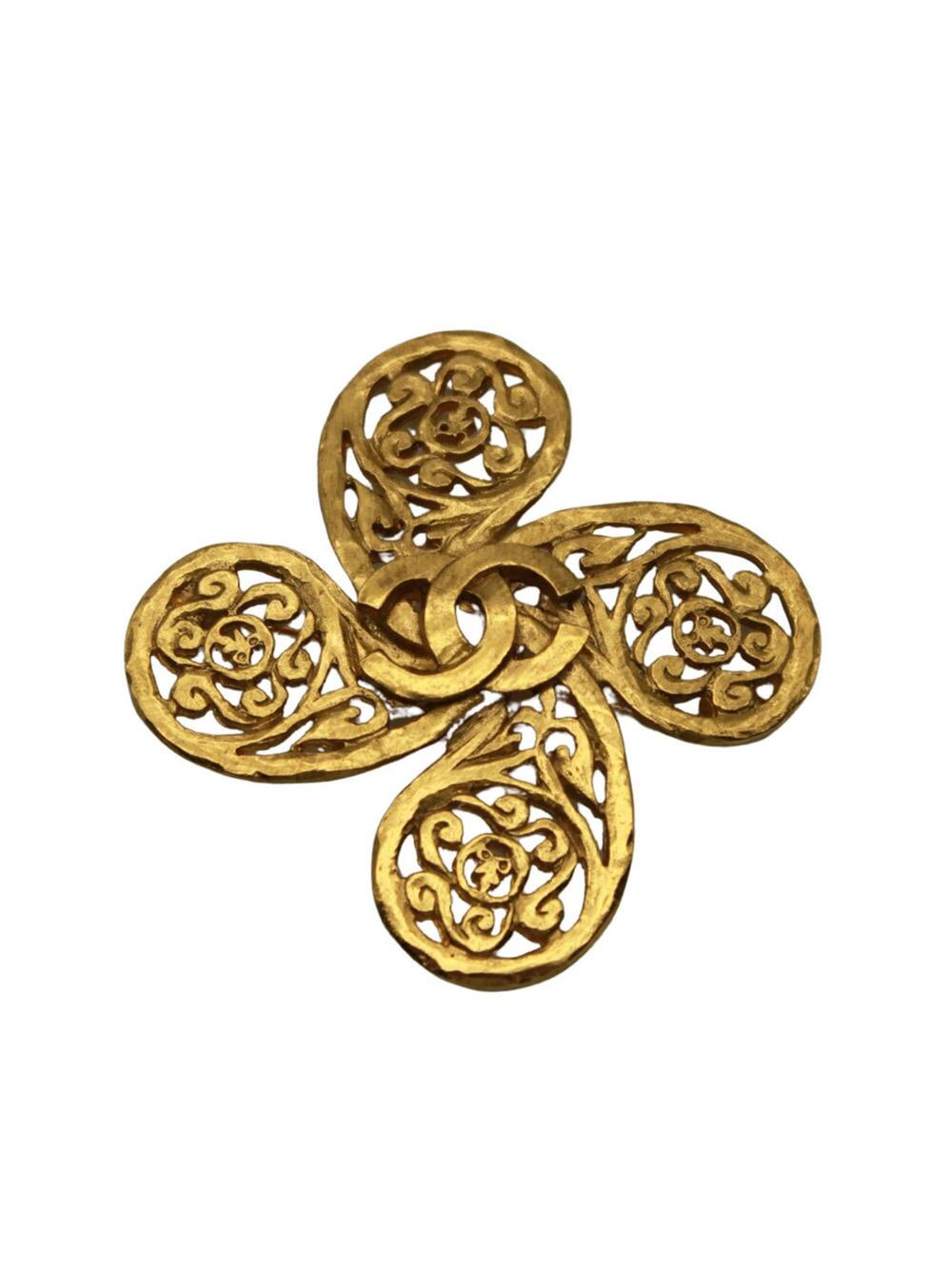 Chanel Cc Logo Flower Brooch Gold-Tone #351416C10B